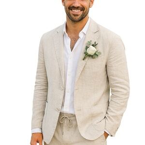 NWT Ador Medium Cream Linen Lightweight Blazer Neutral Old Money Natural Fibers